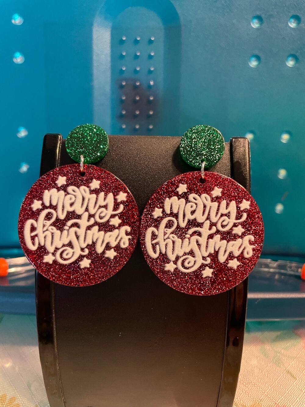 Merry Christmas slogan holiday round fashion pierced drop earrings - NEW -